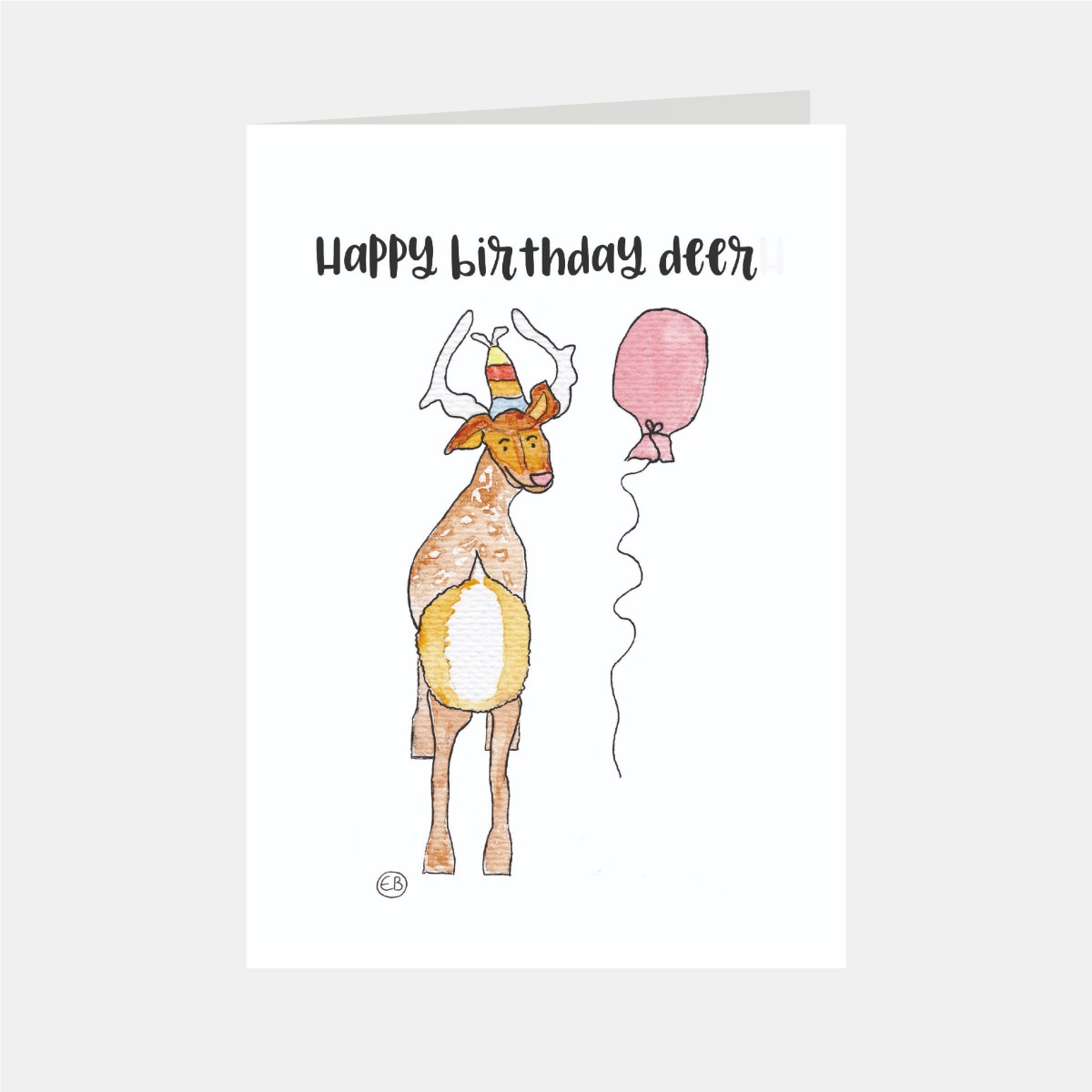 wenskaart met illustratie happy birthday deer